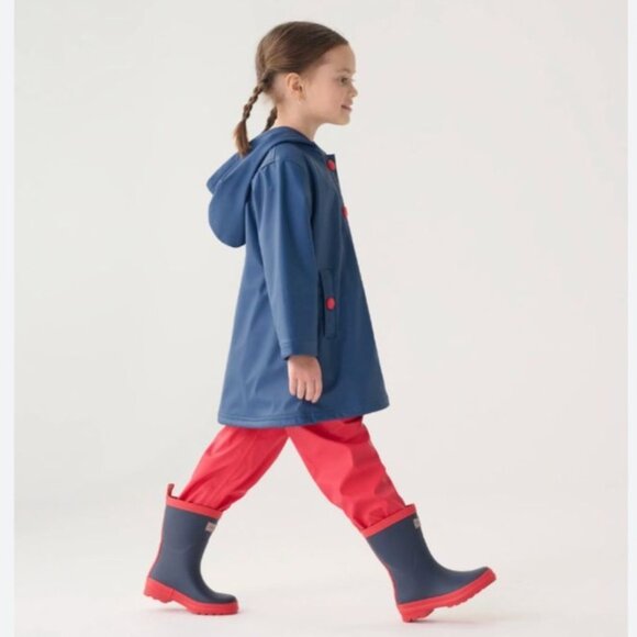 HATLEY Navy Blue Raincoat Girls 8 Waterproof Rain Jacket Red Buttons - Picture 9 of 9